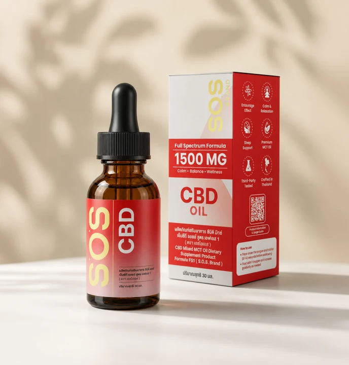 SOS Full Spectrum 1,500 mg bottle and box