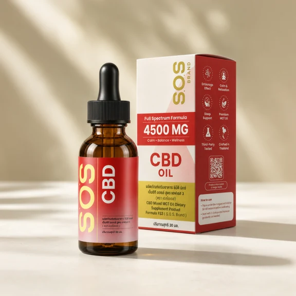SOS Full Spectrum 4,500 mg bottle and box