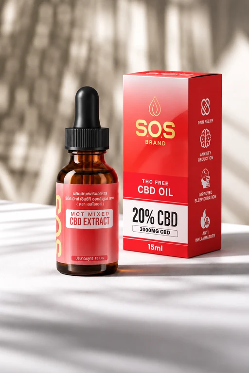 SOS CBD Isolate 20% bottle and box