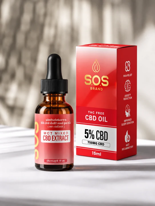 SOS CBD Isolate 5% bottle and box